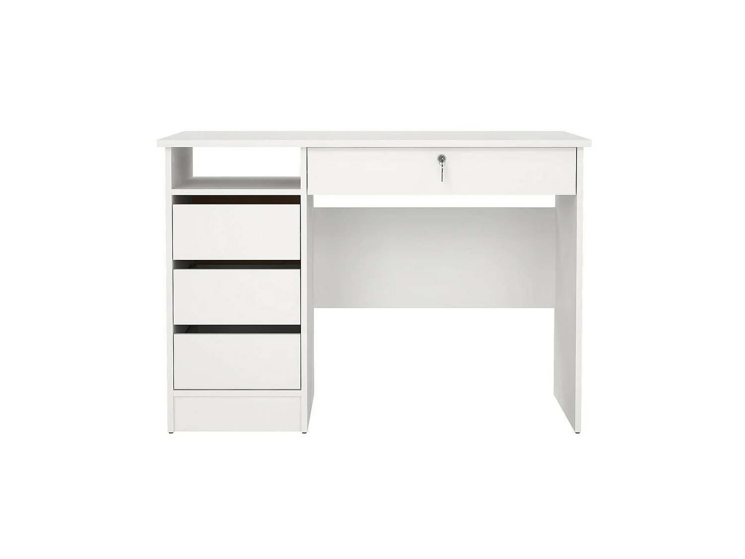 Bureau Franklin, 3 lades, 109x49x76h cm wit, 1 vak, blad van gemelamineerd hout