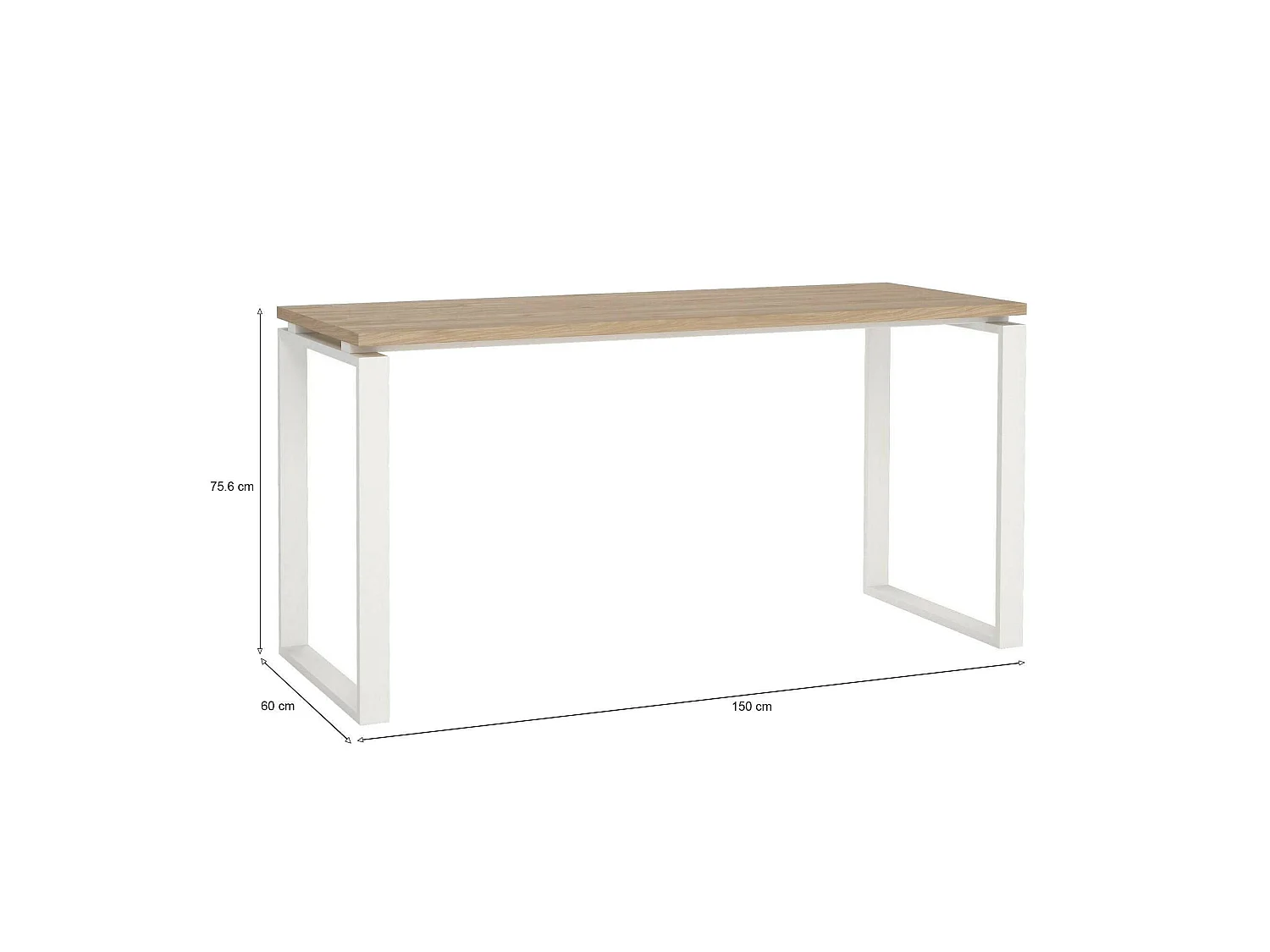 Bureau Arignano, framekleur wit, 150x60x76h cm eikenbruin, blad van gemelamineerd hout, plankkleur bruin