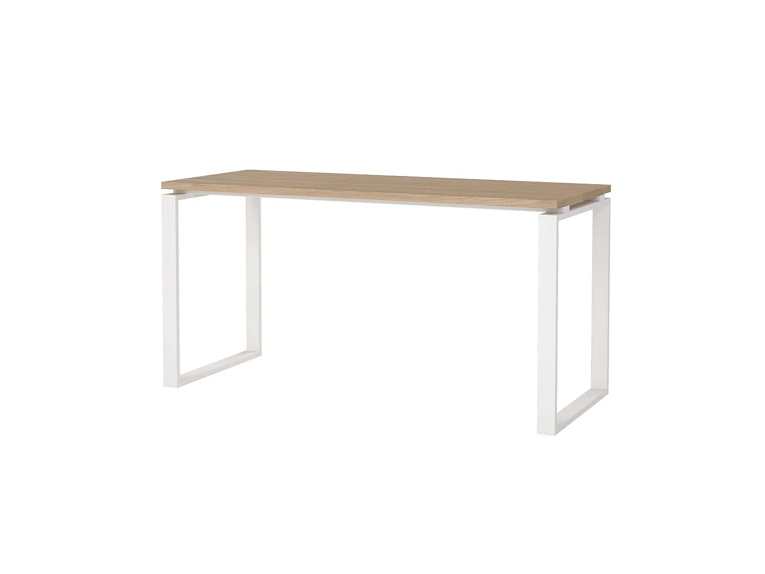 Bureau Arignano, framekleur wit, 150x60x76h cm eikenbruin, blad van gemelamineerd hout, plankkleur bruin