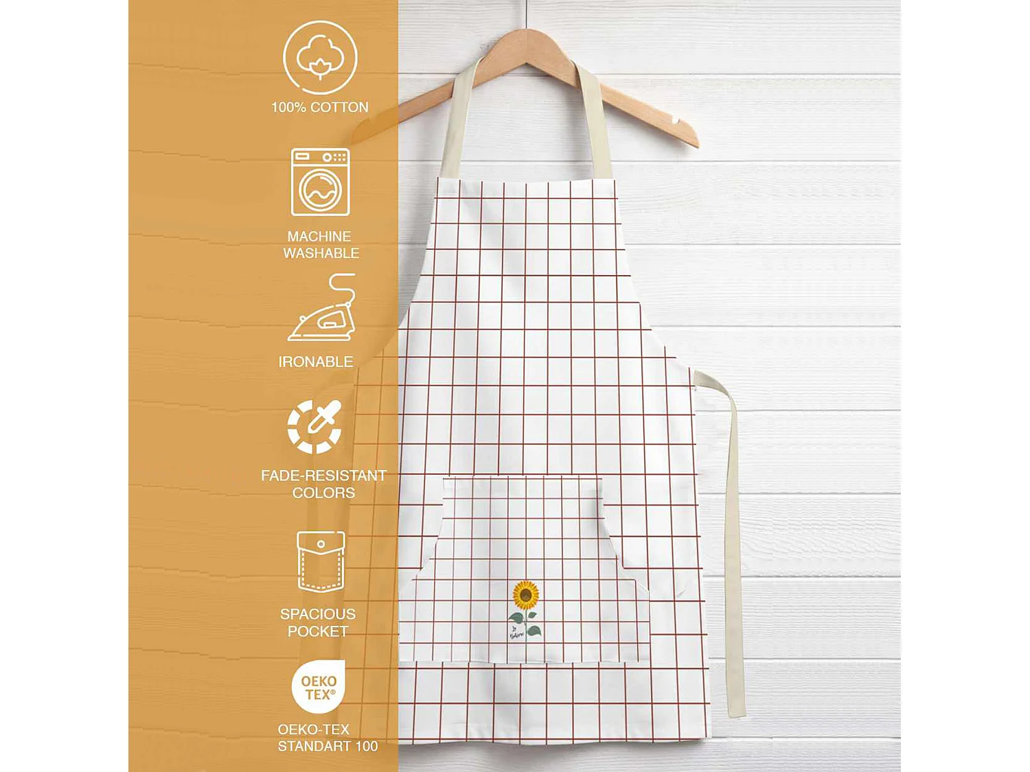 Tablier de Cuisine Palitoba, Lavable en Machine à 30°, Blanc, Structure Rouge