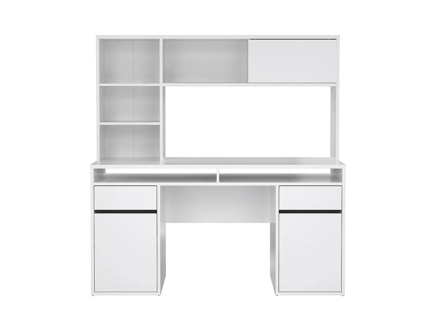 Escritorio Ambrenti, 7 estantes, 149x48x156h cm blanco brillo, 2 cajones, 2 puertas