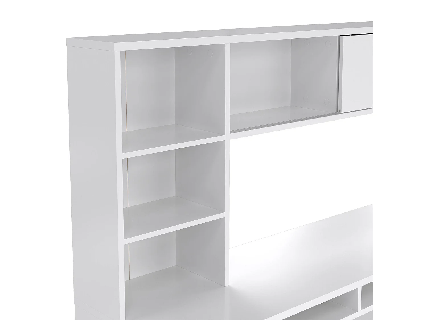 Escritorio Ambrenti, 7 estantes, 149x48x156h cm blanco brillo, 2 cajones, 2 puertas