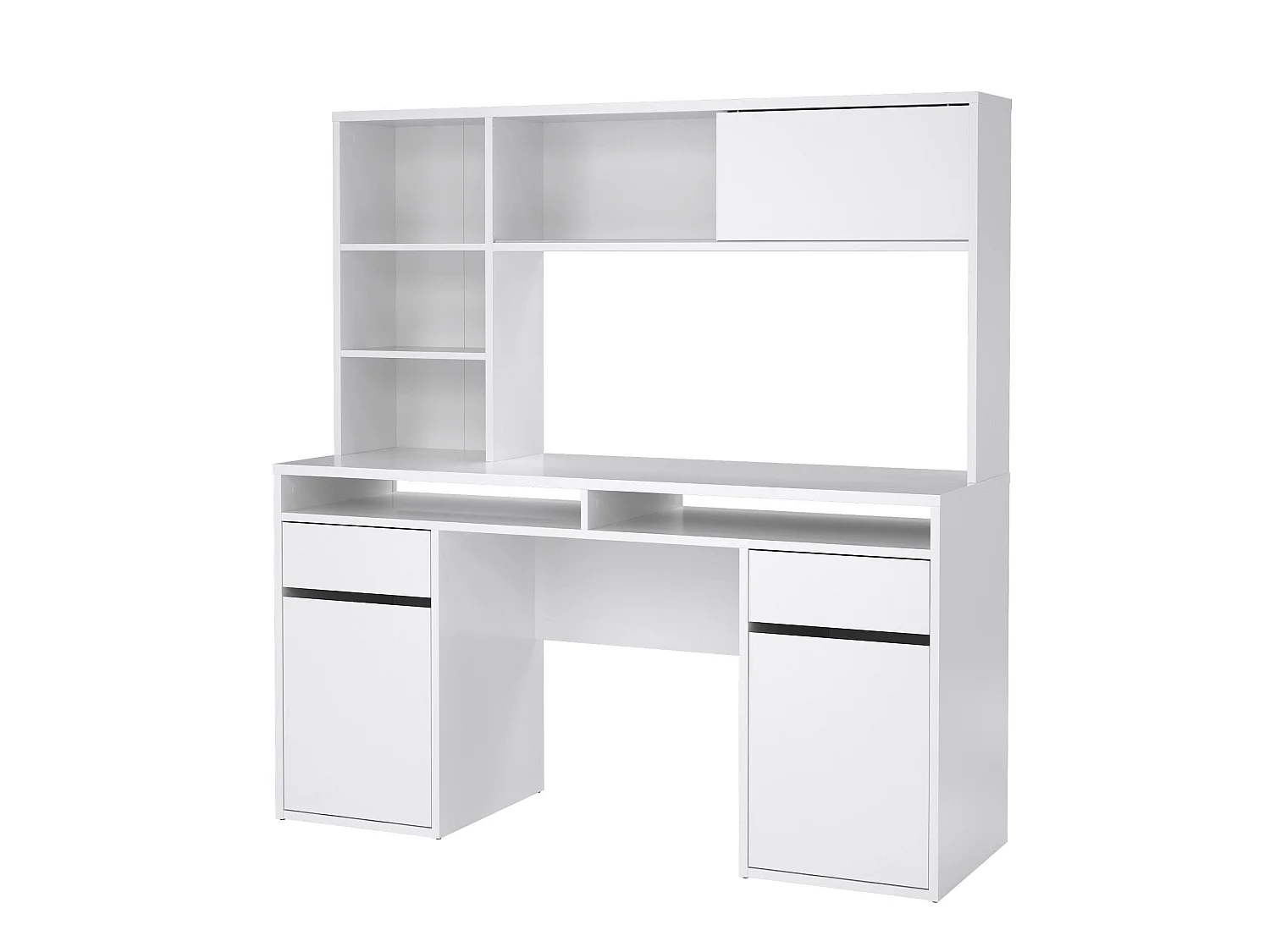 Escritorio Ambrenti, 7 estantes, 149x48x156h cm blanco brillo, 2 cajones, 2 puertas