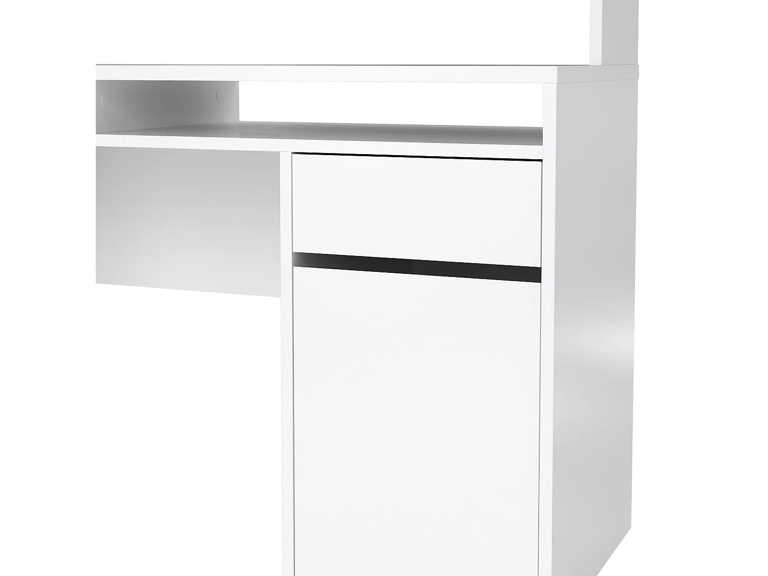 Escritorio Ambrenti, 7 estantes, 149x48x156h cm blanco brillo, 2 cajones, 2 puertas
