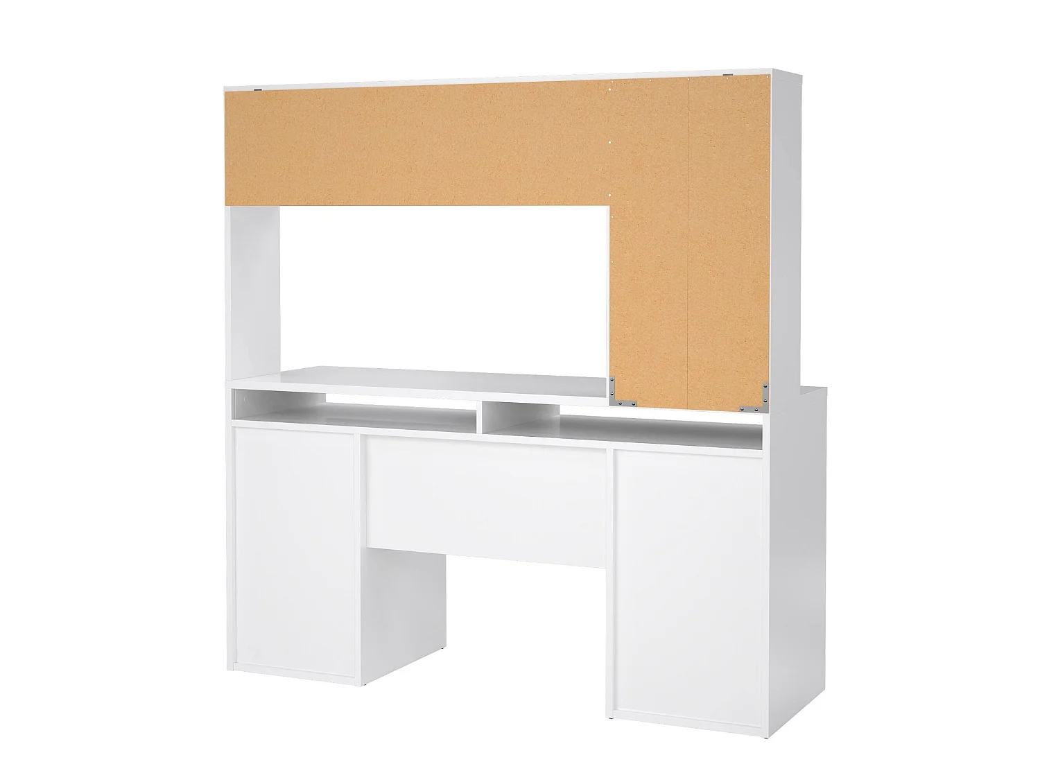 Escritorio Ambrenti, 7 estantes, 149x48x156h cm blanco brillo, 2 cajones, 2 puertas