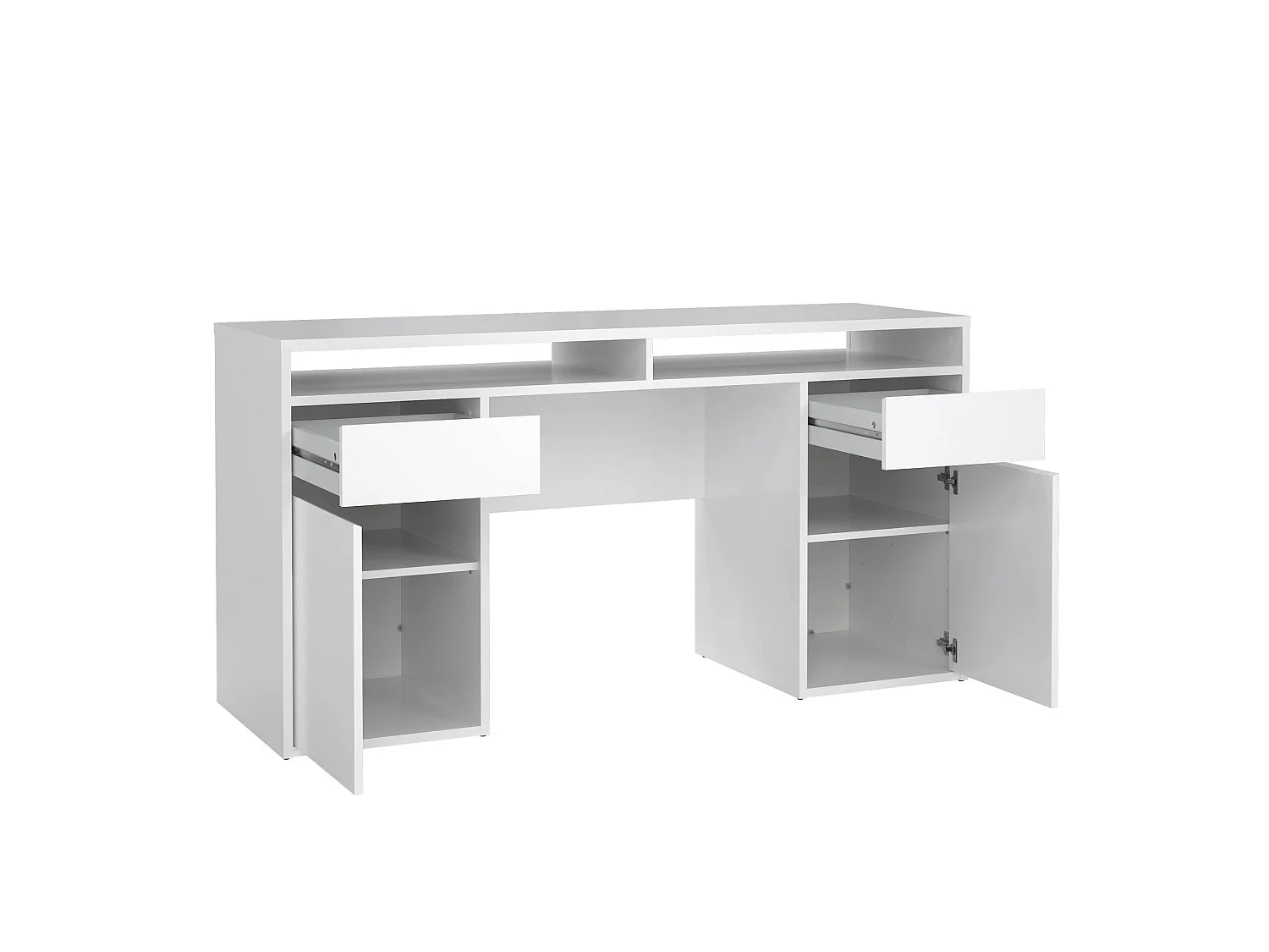 Escritorio Leepi, 2 Cajones, 149x48x77h cm Blanco Brillo, 2 Puertas, Degradado de Color, Tablero Brillante