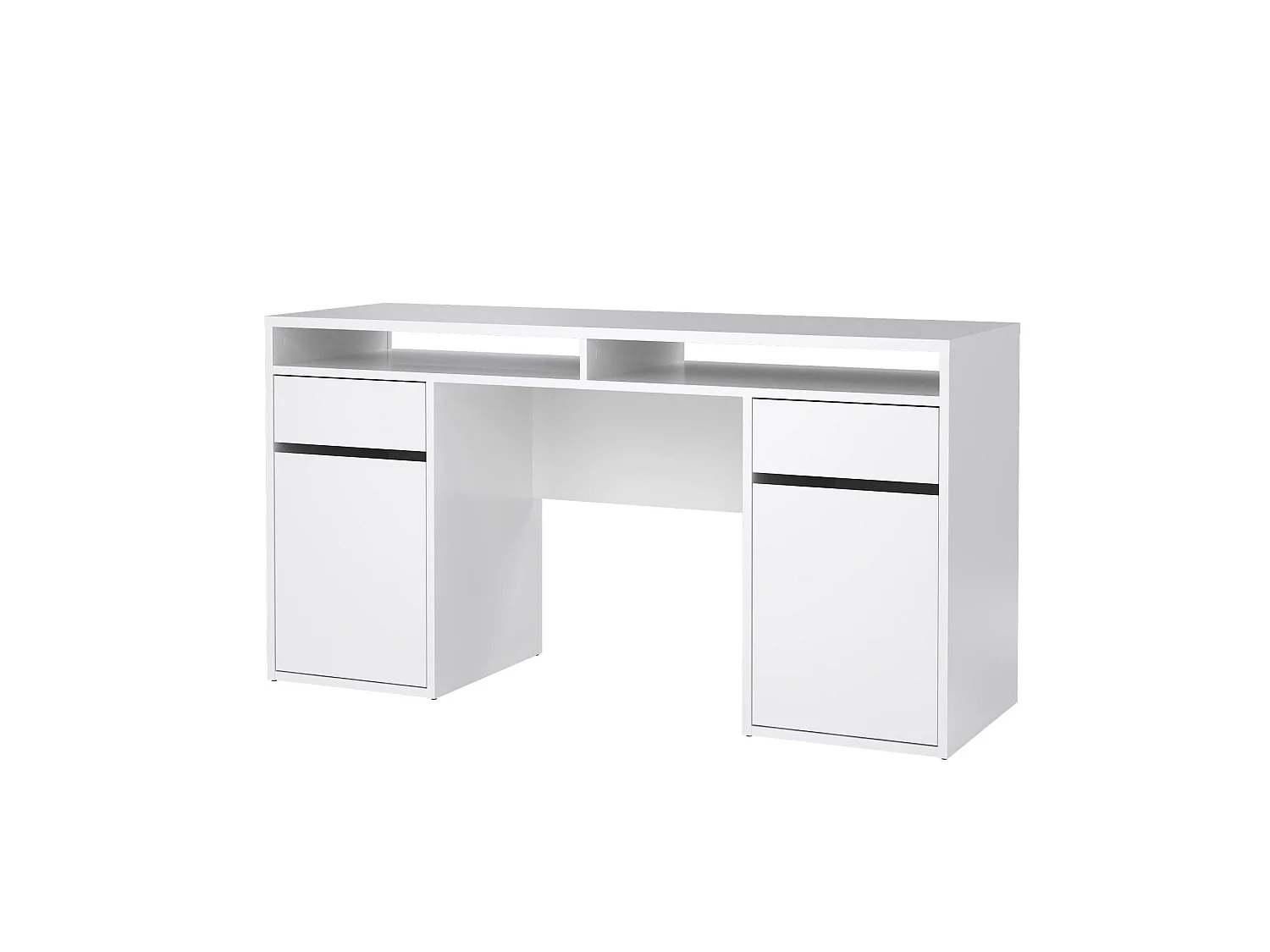 Escritorio Leepi, 2 Cajones, 149x48x77h cm Blanco Brillo, 2 Puertas, Degradado de Color, Tablero Brillante