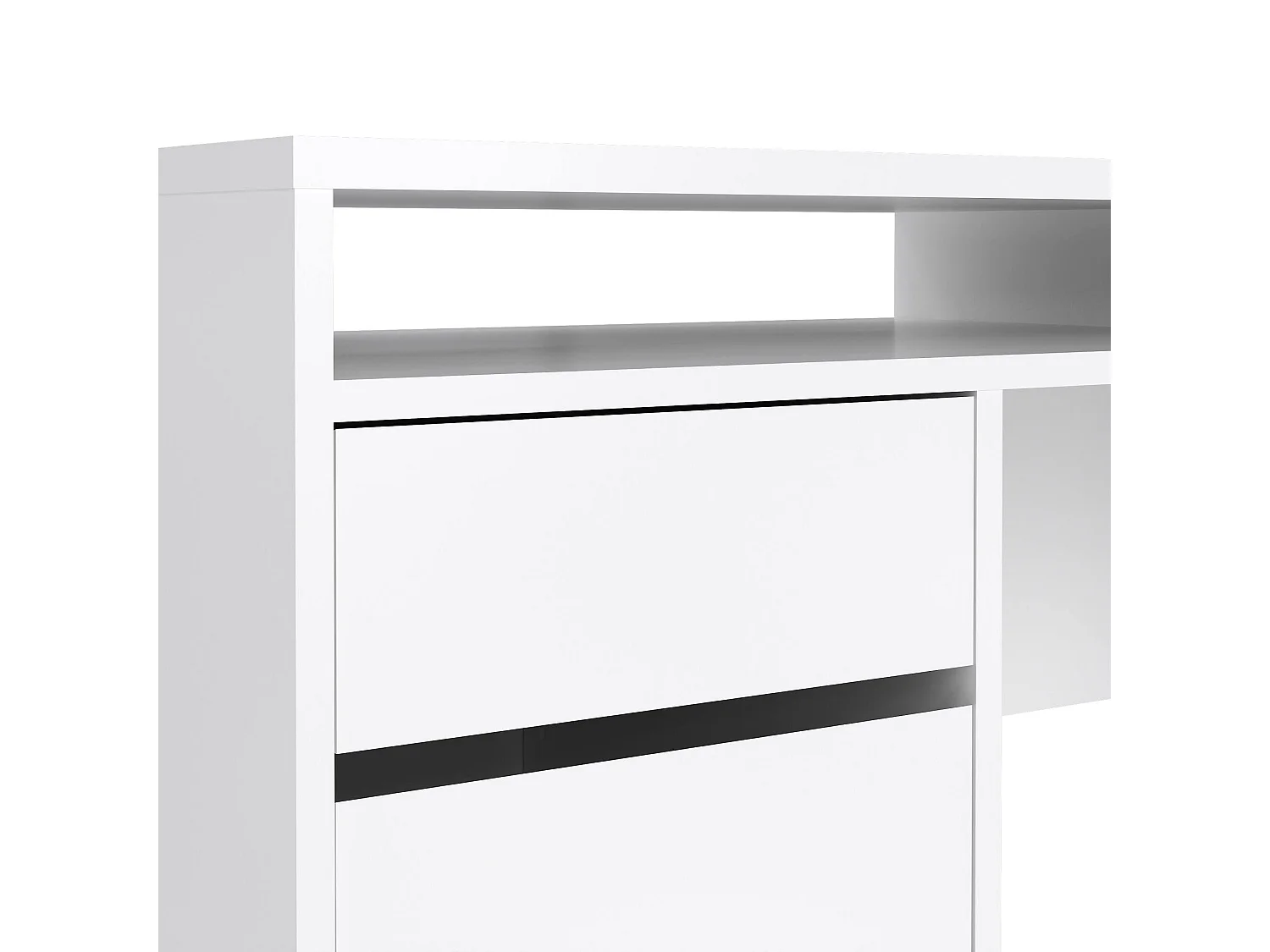 Escritorio Leepi, 2 Cajones, 149x48x77h cm Blanco Brillo, 2 Puertas, Degradado de Color, Tablero Brillante