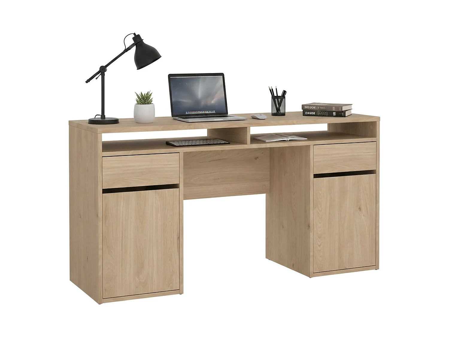 Bureau Leepi, 2 tiroirs, 48,2x149x77,4h cm Chêne Marron