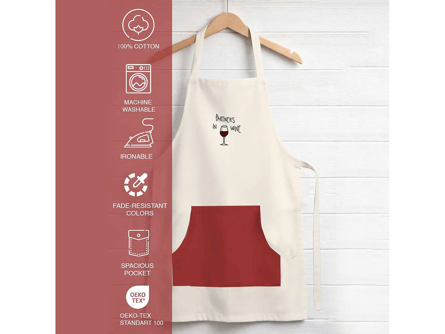 Tablier Cuisine Palitoba, Lavable en Machine à 30°, Rouge, Structure Blanche