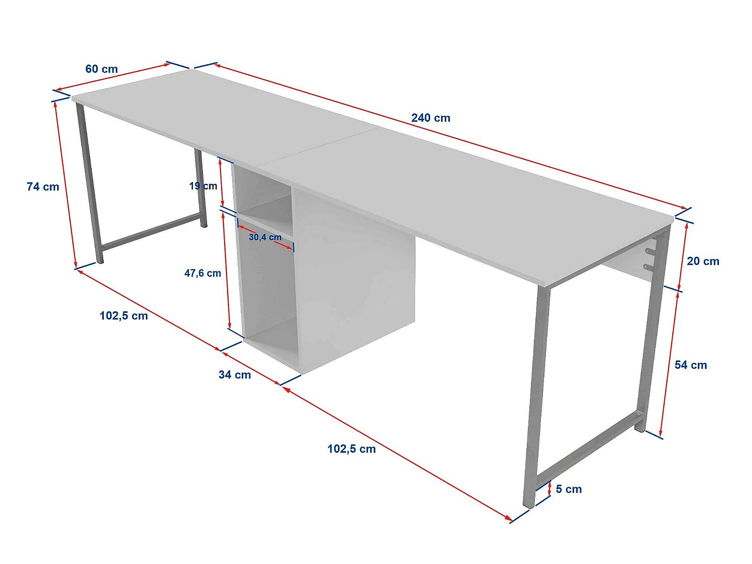 Bureau Violet, un Étagère, 60x240x74h cm or