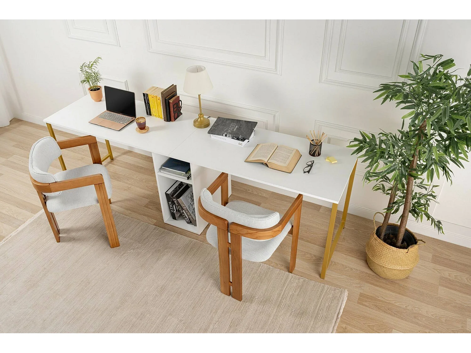 Bureau Violet, un Étagère, 60x240x74h cm or