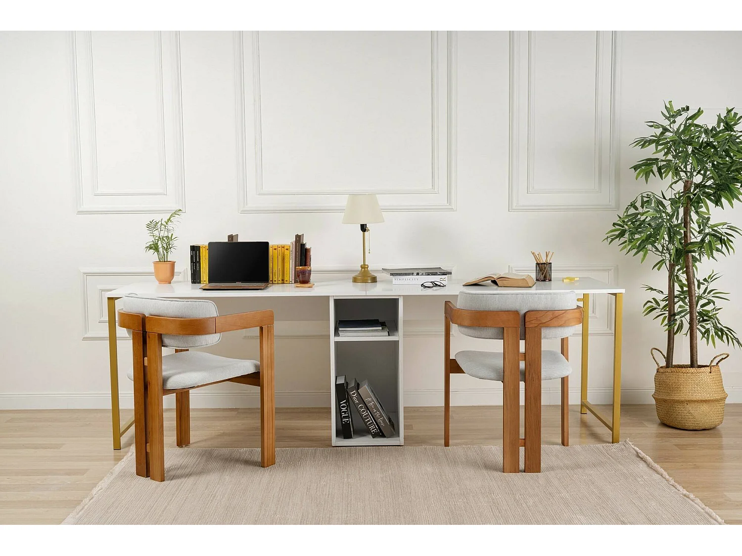 Bureau Violet, un Étagère, 60x240x74h cm or