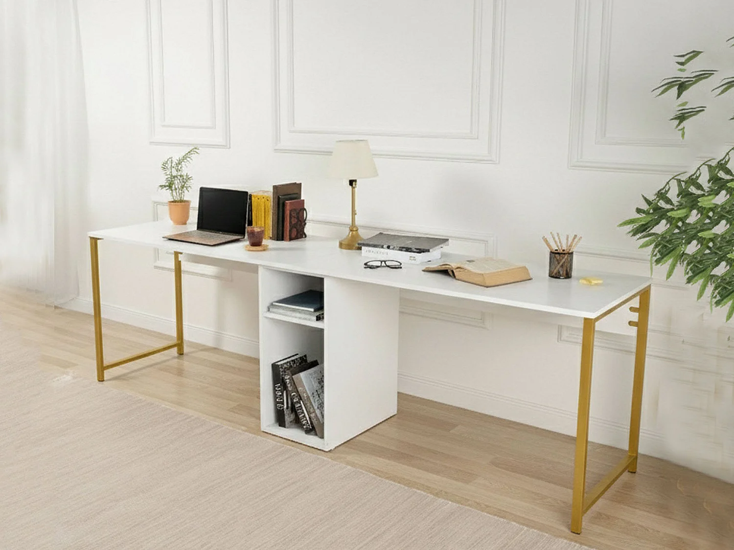 Bureau Violet, un Étagère, 60x240x74h cm or