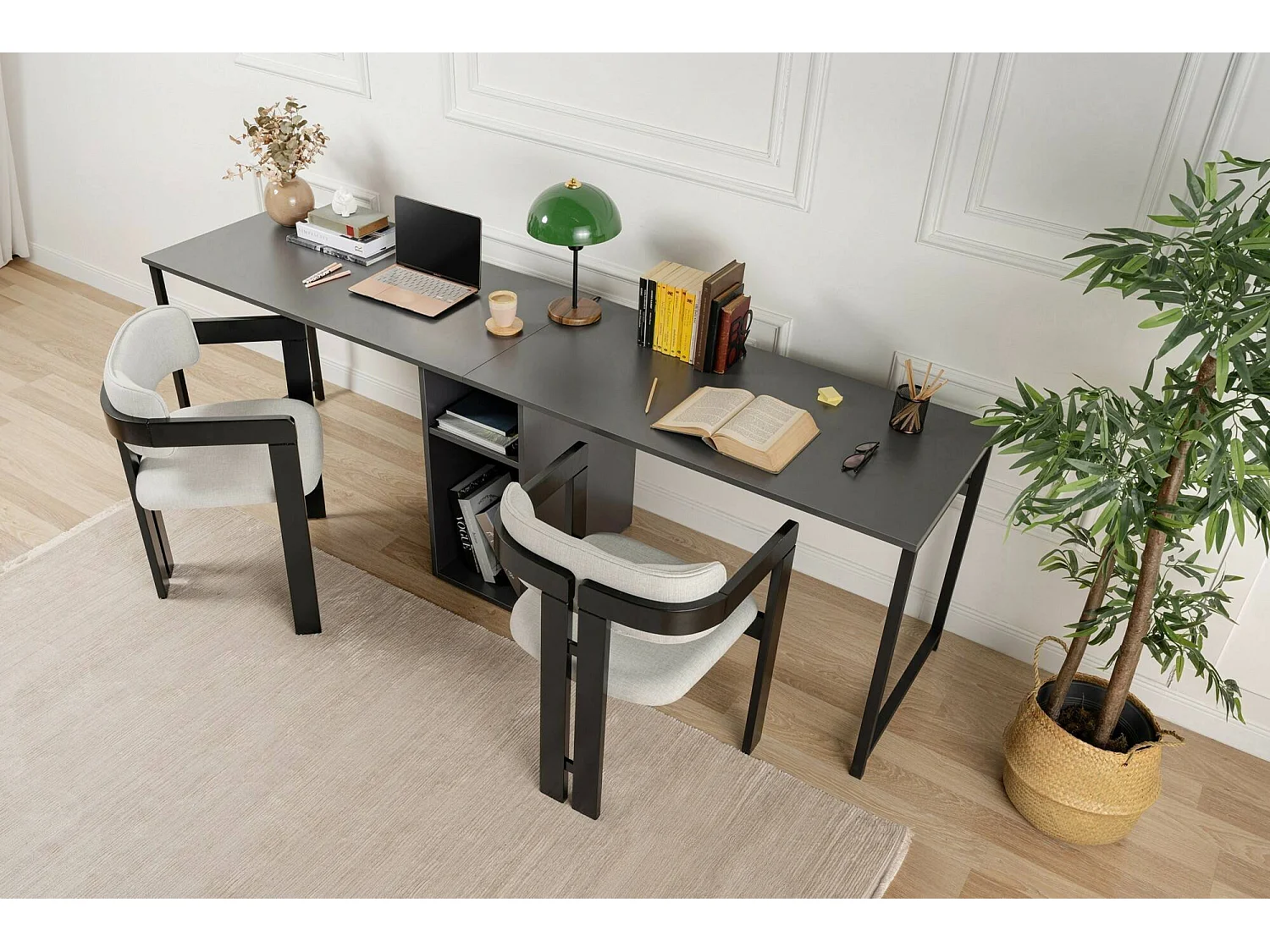 Bureau Violet, une Étagère, 60x240x74h cm Noir Anthracite