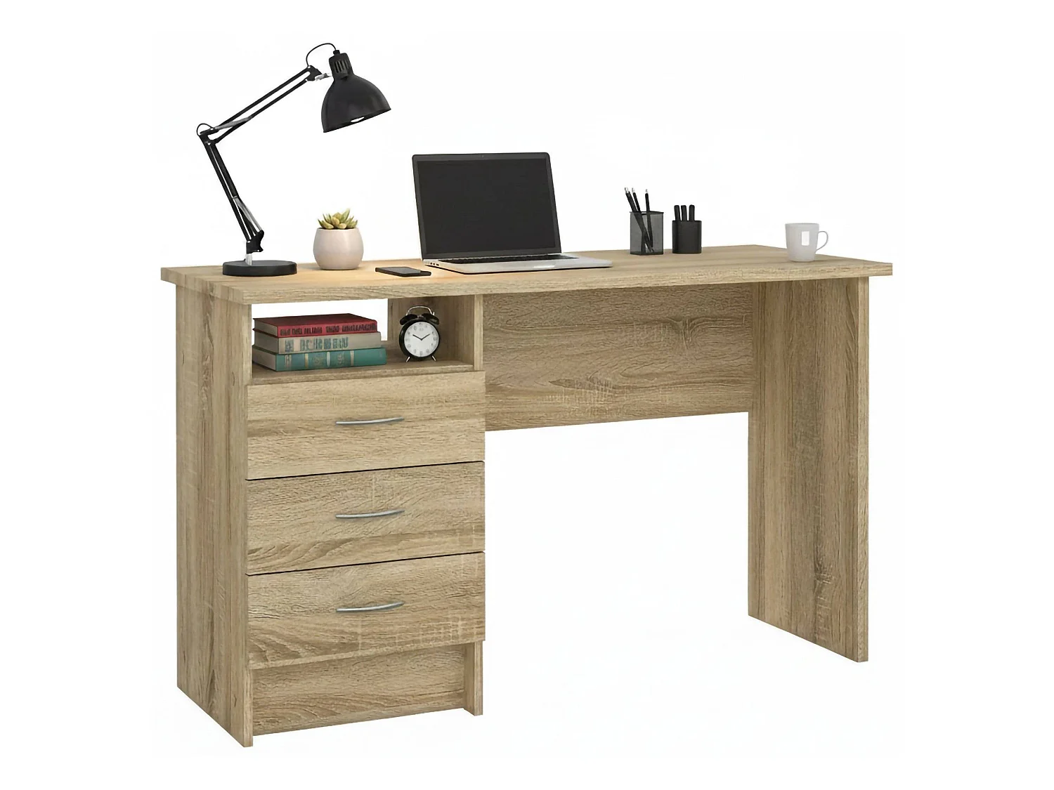 Bureau Andre, 3 lades, 120x48x73h cm bruin eiken, kleur blad bruin, kleurtint frame eiken