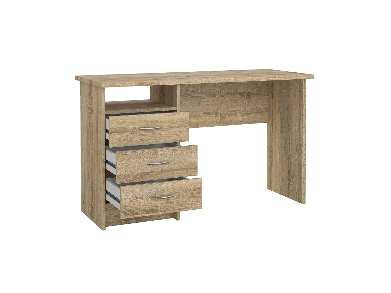 Bureau Andre, 3 lades, 120x48x73h cm bruin eiken, kleur blad bruin, kleurtint frame eiken