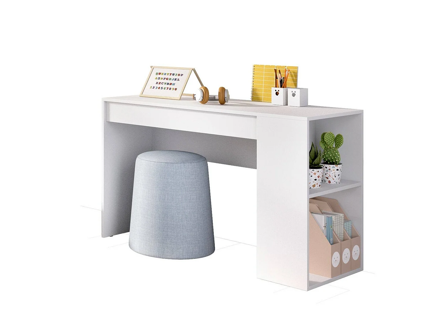 Escritorio Arianella, modulable, 115x50x74h cm blanco, 2 estantes, un cajón