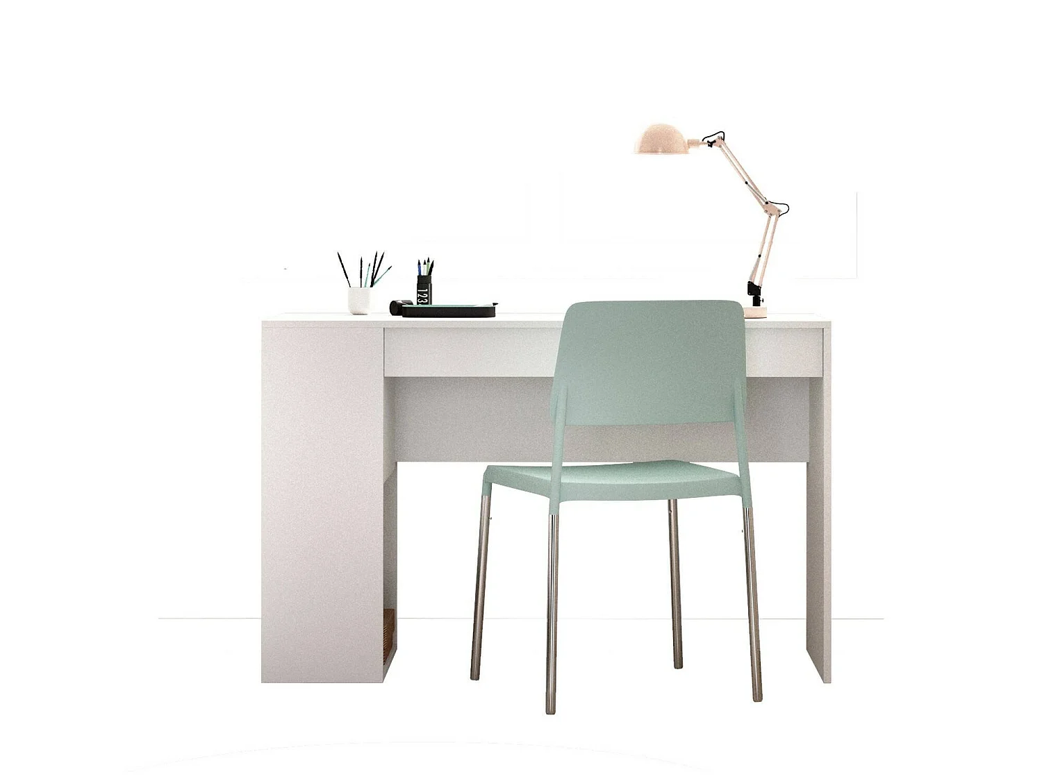 Escritorio Arianella, modulable, 115x50x74h cm blanco, 2 estantes, un cajón