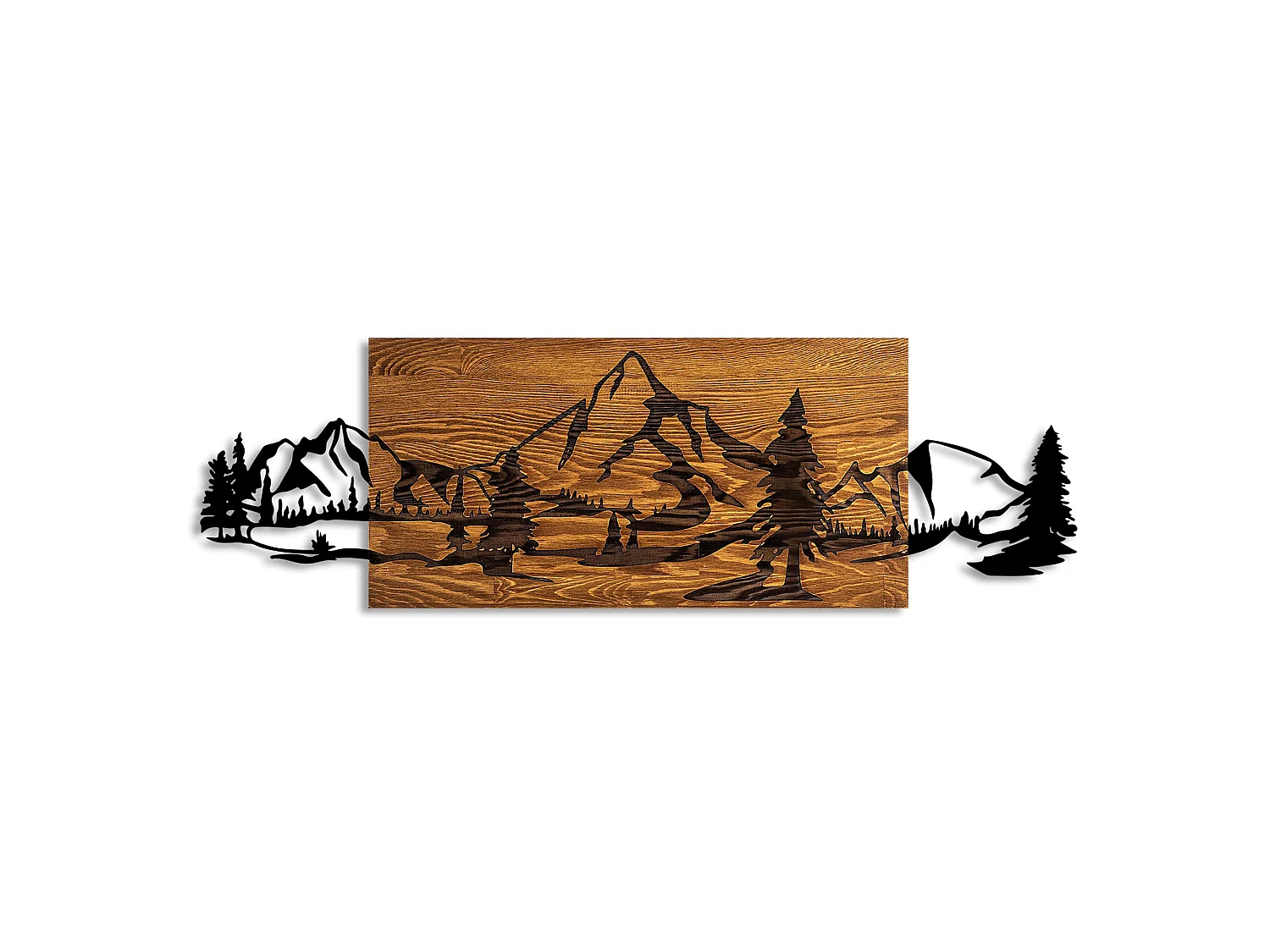 Tableau Mitorori, Structure en métal, 30x95h cm Noir, Couleur Brun, Bois Nobilé