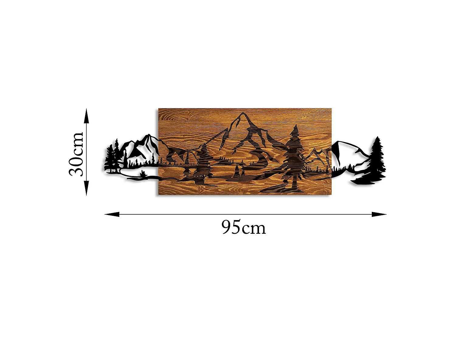 Tableau Mitorori, Structure en métal, 30x95h cm Noir, Couleur Brun, Bois Nobilé