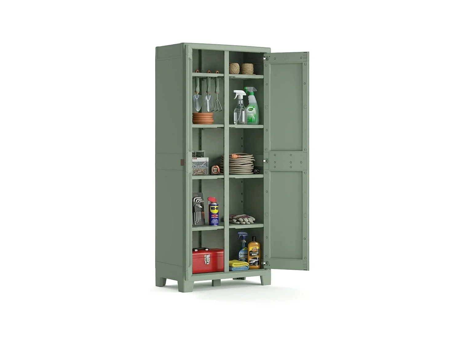 Buitenkast Quesnel, 8 planken gemaakt in Italië, 80x44x182h cm grijs, tuinkast, 2 deuren, UV-bestendig, waterdicht