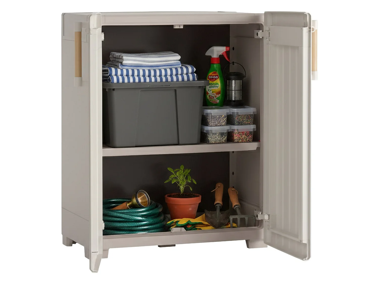 Buitenkast Melville, 1 legplank Made in Italy, 80x45x98h cm zandbruin, tuinkast, 2 deuren, waterdicht
