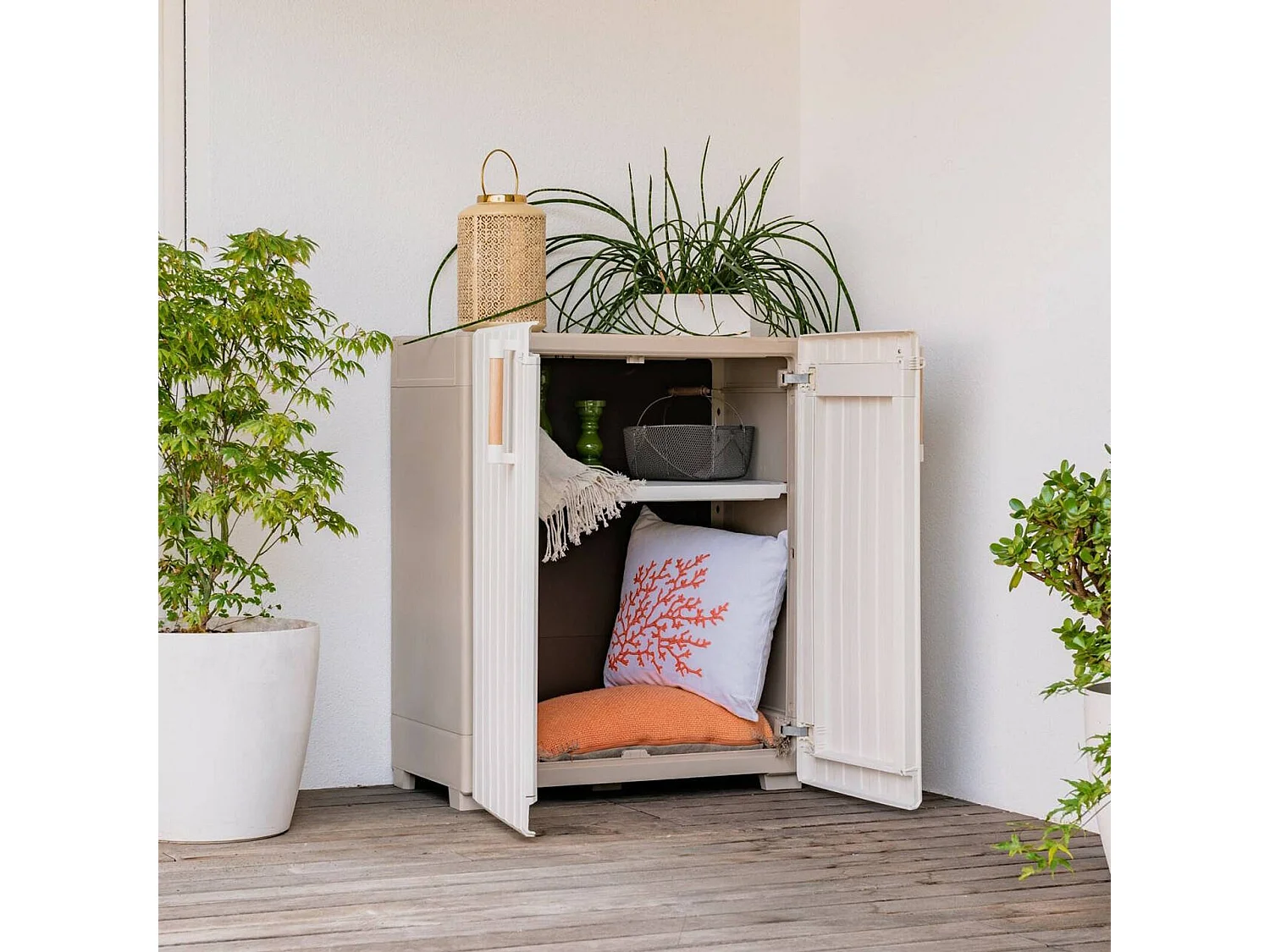 Buitenkast Melville, 1 legplank Made in Italy, 80x45x98h cm zandbruin, tuinkast, 2 deuren, waterdicht