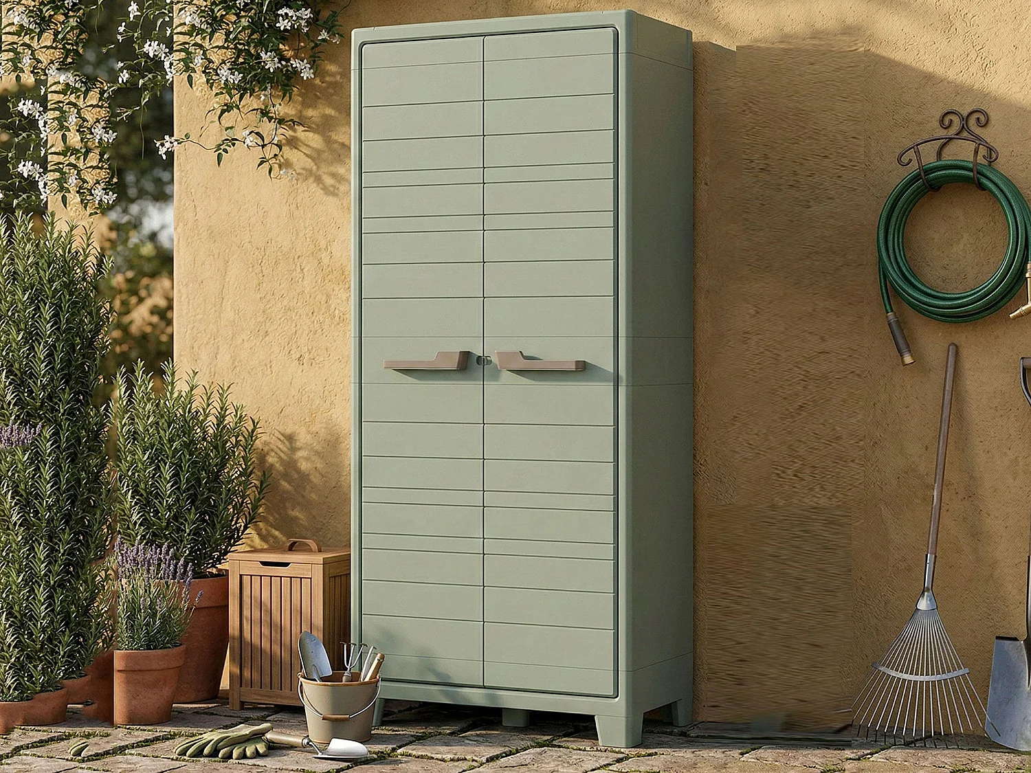 Armoire Extérieure Quesnel, 4 Étagères Fabriqué en Italie, 44x80x182h cm Gris, Meuble de Jardin