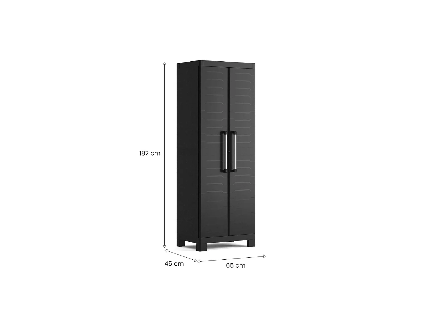 Buitenkast Terrebonne, 4 legplanken, Gemaakt in Italië, 65x45x182h cm zwart, tuinmeubel, 2 deuren, waterdicht