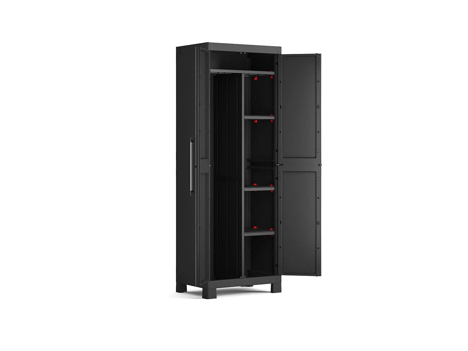 Buitenkast Terrebonne, 4 legplanken, Gemaakt in Italië, 65x45x182h cm zwart, tuinmeubel, 2 deuren, waterdicht