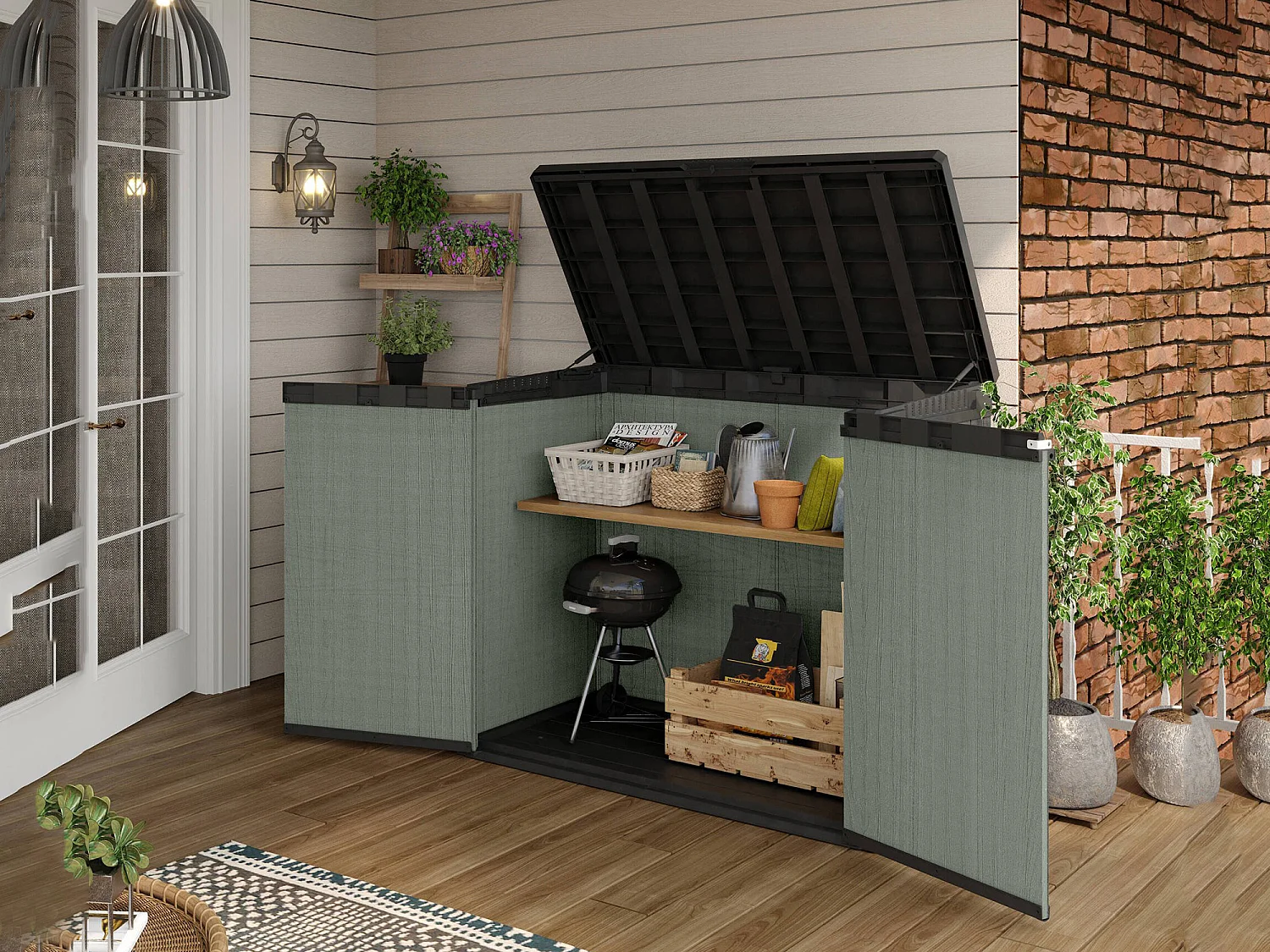 Buitenkast Napanee, 1 legplank, 140x80x120h cm groen, tuinkast, 2 deuren, waterdichte gereedschapskast