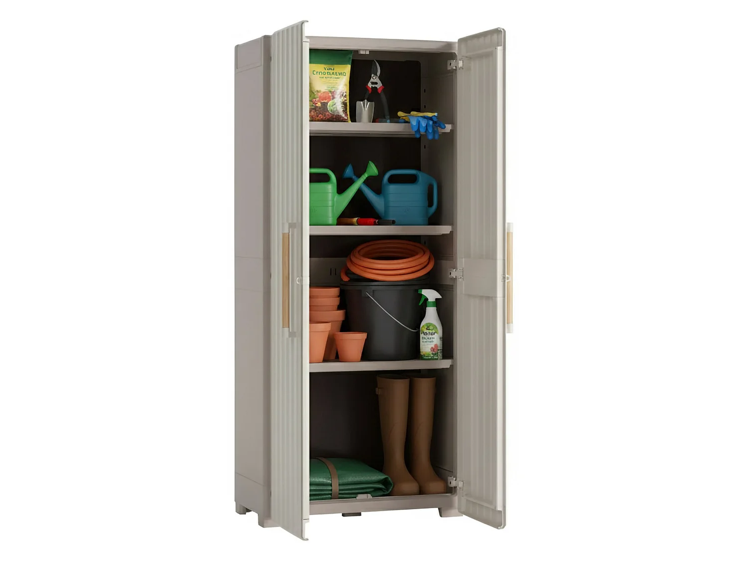 Außenschrank Melville, 3 Regalböden Made in Italy, 45x80x180h cm Sandbraun, Gartenschrank