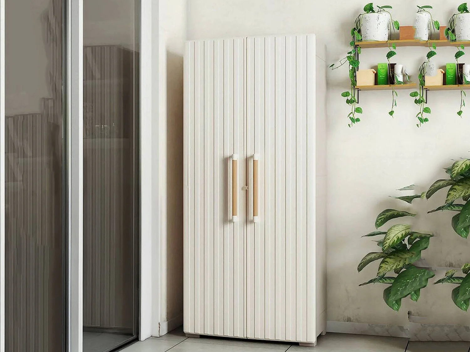 Außenschrank Melville, 3 Regalböden Made in Italy, 45x80x180h cm Sandbraun, Gartenschrank