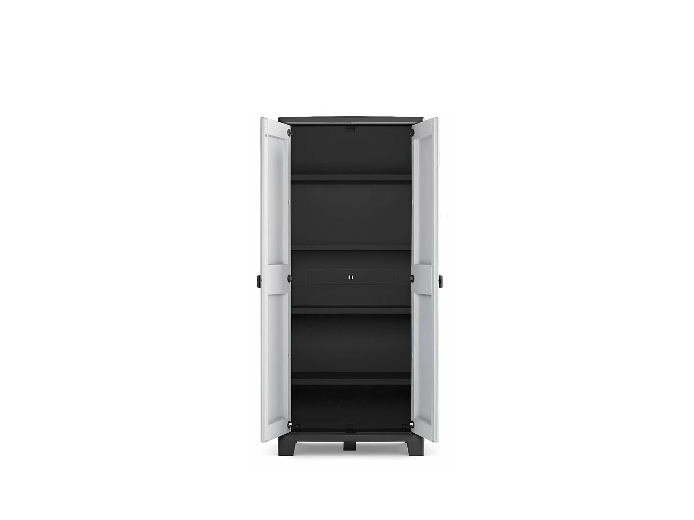 Buitenkast Oshawa, 4 planken, gemaakt in Italië, 80x44x182h cm grijs, tuinkast, draaideuren, 2 deuren