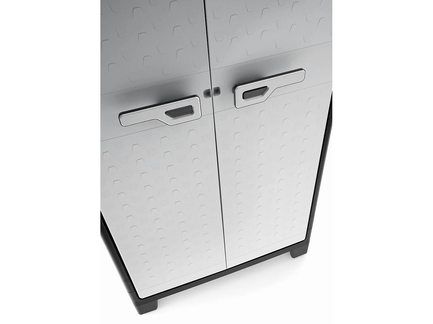 Buitenkast Oshawa, 4 planken, gemaakt in Italië, 80x44x182h cm grijs, tuinkast, draaideuren, 2 deuren