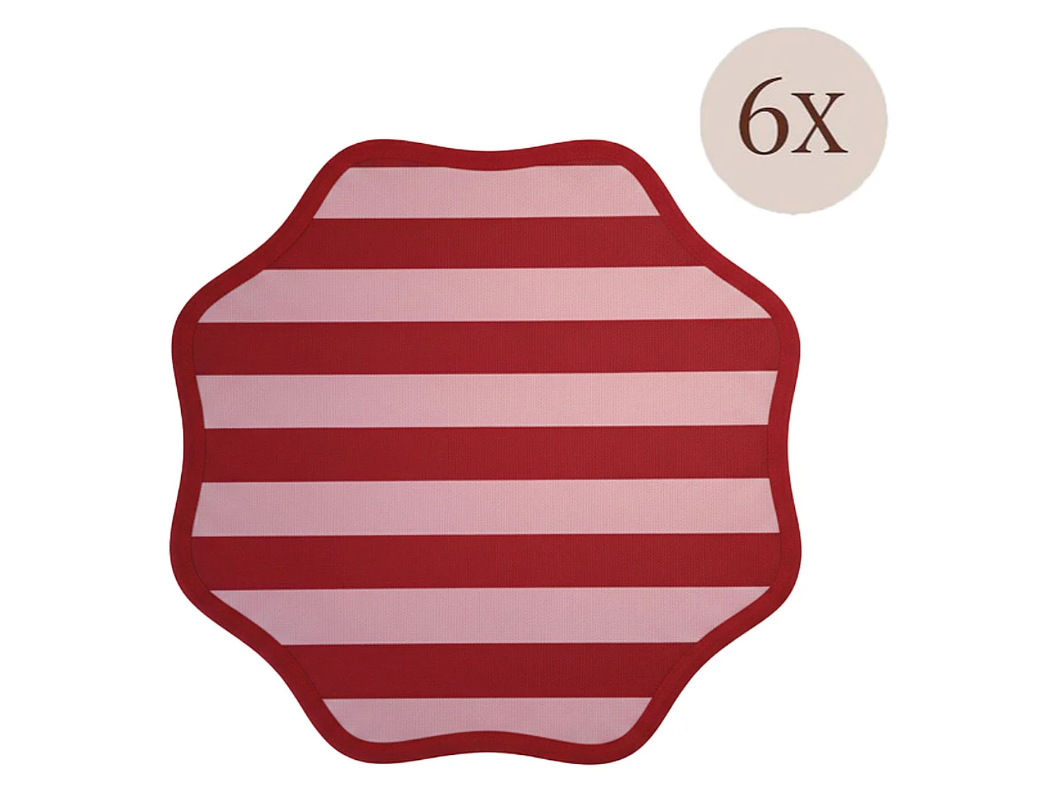 Sets de 6 Sets de table Hart, Bord ondulé, Rayures Made in Italy, 40x40 cm Rouge, Lavable, Structure Rose