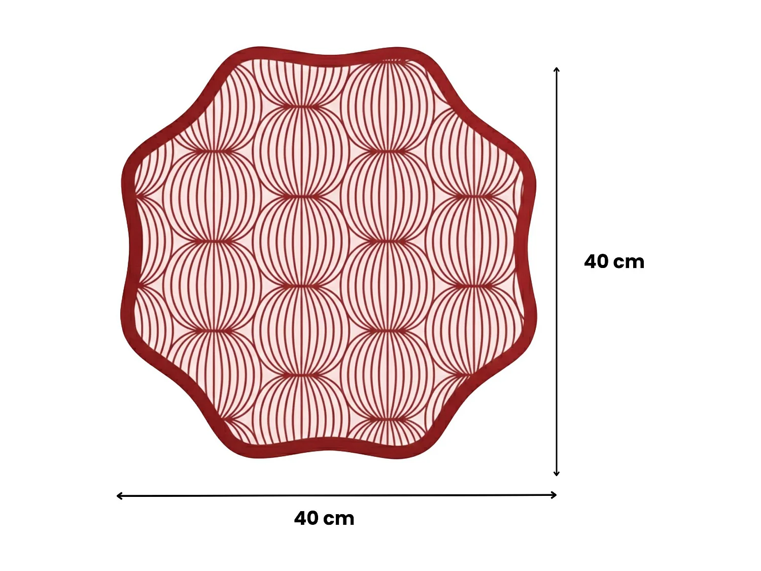 Tovaglietta Americana Kalp, set da 2, Bordo Ondulato, Fantasia Geometrica a Cerchi Intrecciati Made in Italy, 40x40 cm Rosso, Lavabile