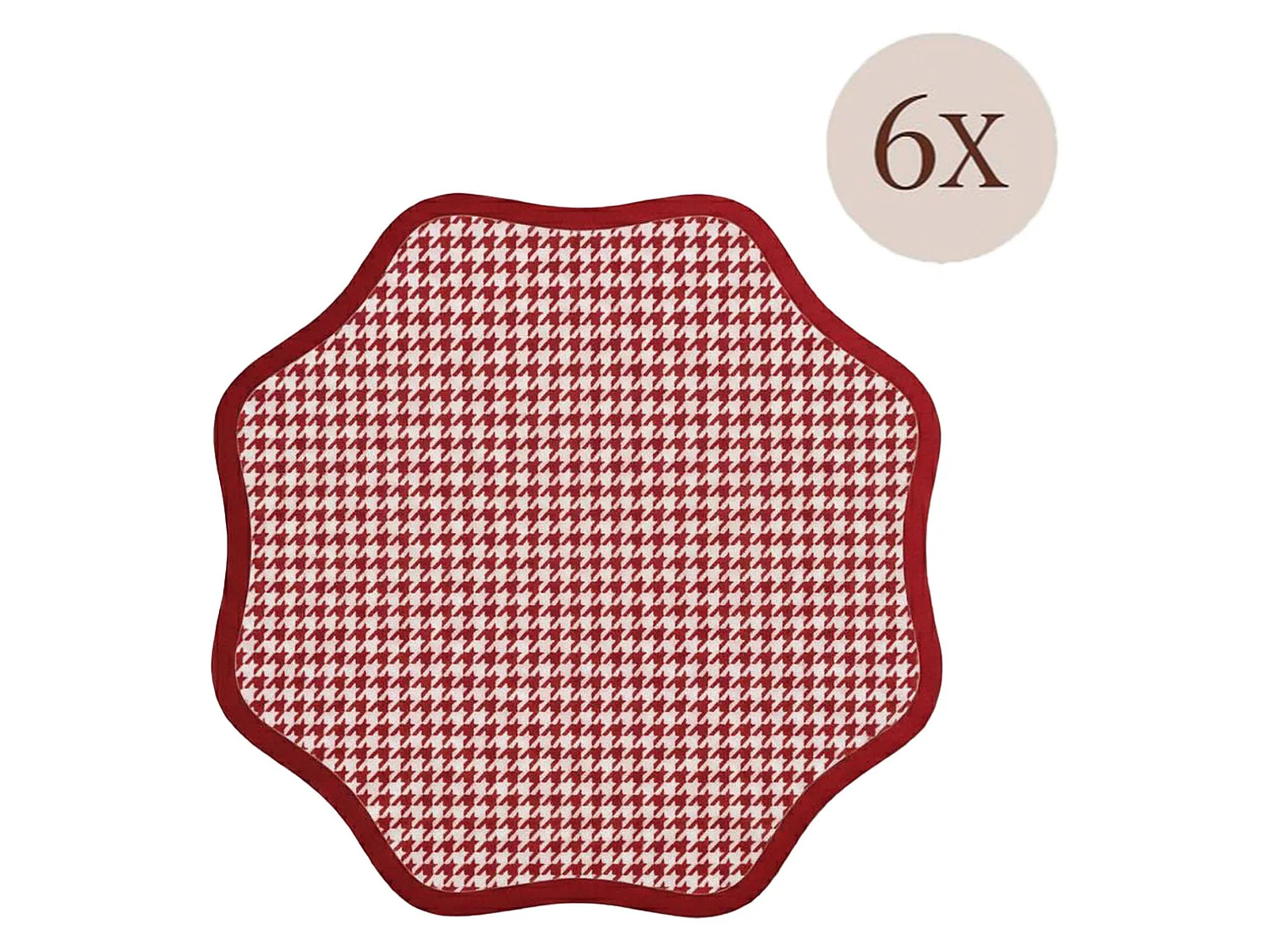 Sets de 6 napperons américains Tim, bord ondulé, motif Pied de Poule, 40x40 cm, rouge, lavable, structure rose, Made in Italy