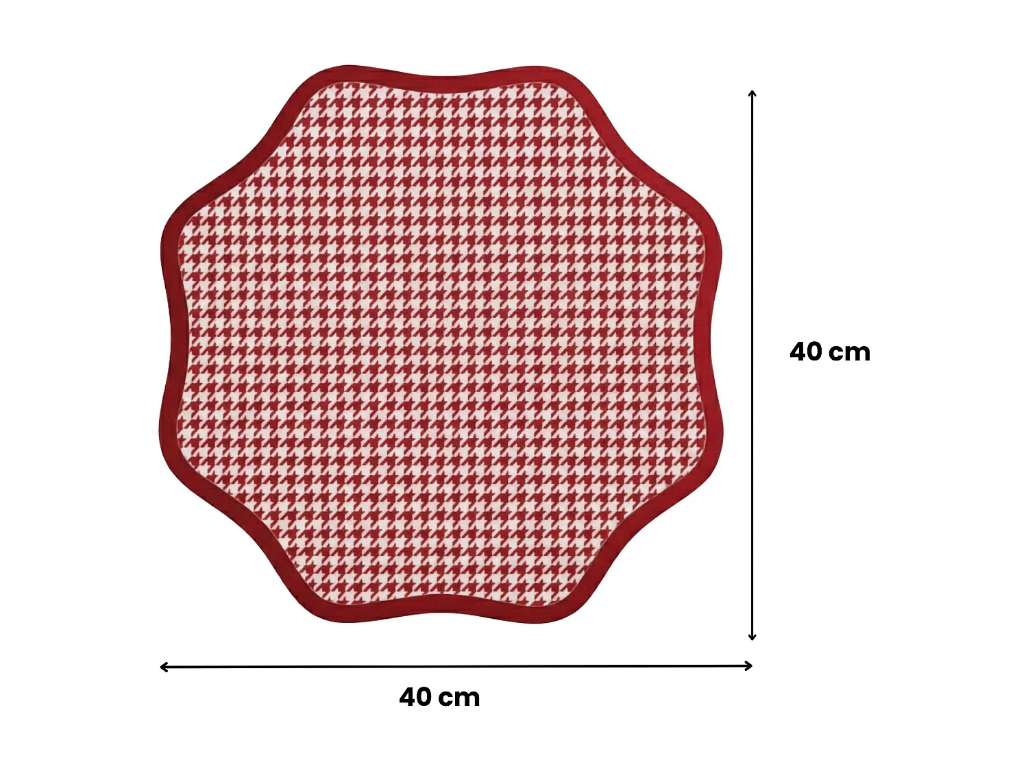 Sets de 6 napperons américains Tim, bord ondulé, motif Pied de Poule, 40x40 cm, rouge, lavable, structure rose, Made in Italy