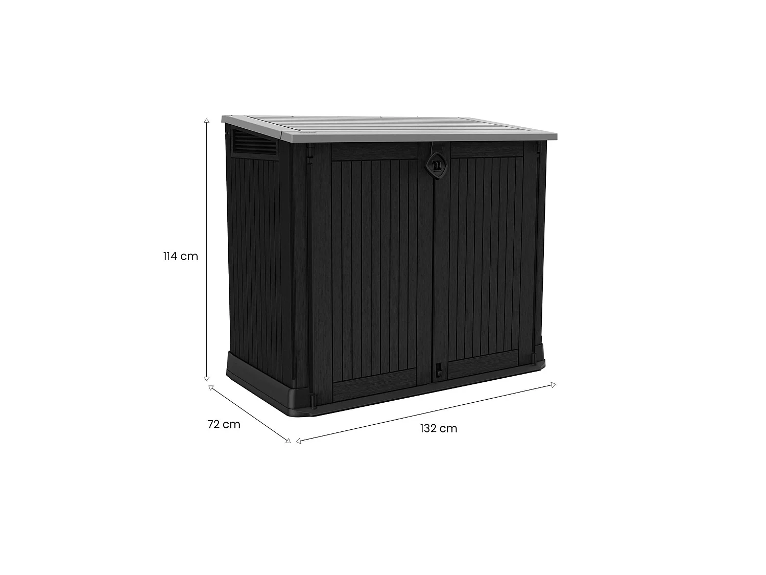 Buitenkast Gander, draaideuren, 132x72x114h cm zwart, tuinmeubel, 2 deuren, waterdichte gereedschapskast