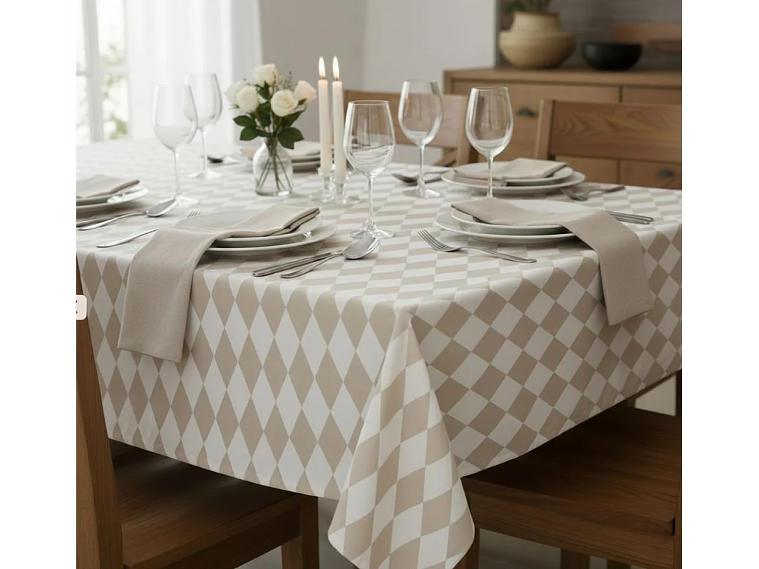 Nappe Acrobate, Lavable Made in Italy, 360x140 cm Gris Taupe, 100% Polyester Tissu Antifroissement, Forme Rectangulaire