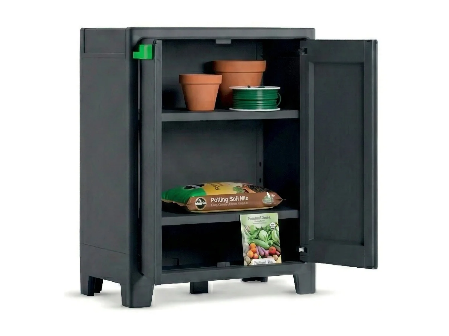 Markham buitenkast, 2 legplanken, gemaakt in Italië, 80x44x100h cm grijs, tuinkast, scharnierdeuren, 2 deuren