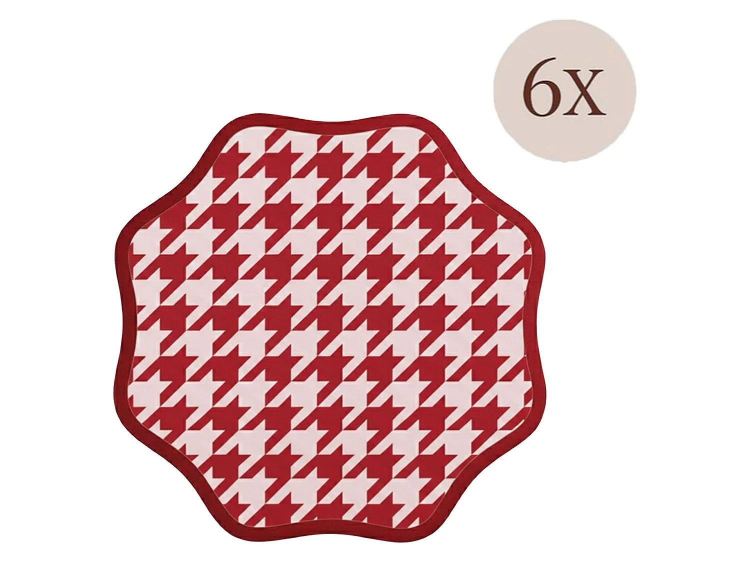 Tovaglietta Americana Serce, set da 6, Bordo Ondulato, Fantasia Pied de Poule Made in Italy, 40x40 cm Rosso, Lavabile, Colore Struttura Rosa