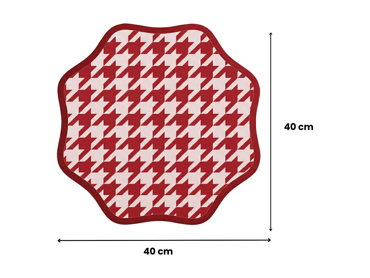 Tovaglietta Americana Serce, set da 6, Bordo Ondulato, Fantasia Pied de Poule Made in Italy, 40x40 cm Rosso, Lavabile, Colore Struttura Rosa