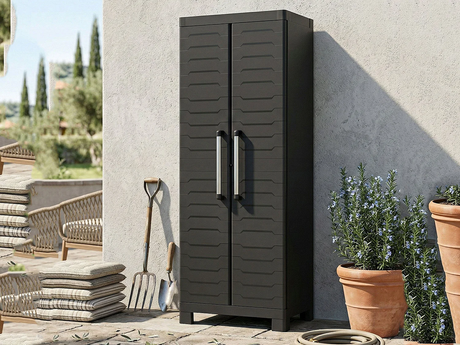 Außenschrank Terrebonne, 4 Regalböden Made in Italy, 45x65x182h cm Schwarz, Gartenschrank