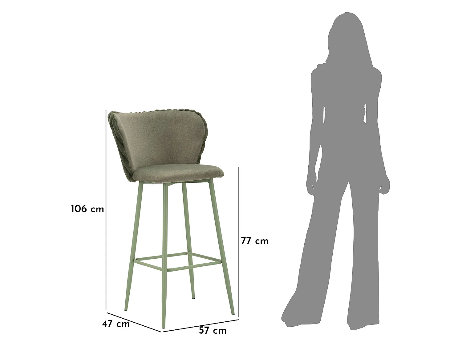 Sgabello Kalpa, Imbottito, 55x58x106h cm Verde, set da 2 con Schienale, Materiale Struttura in Legno Nobilitato