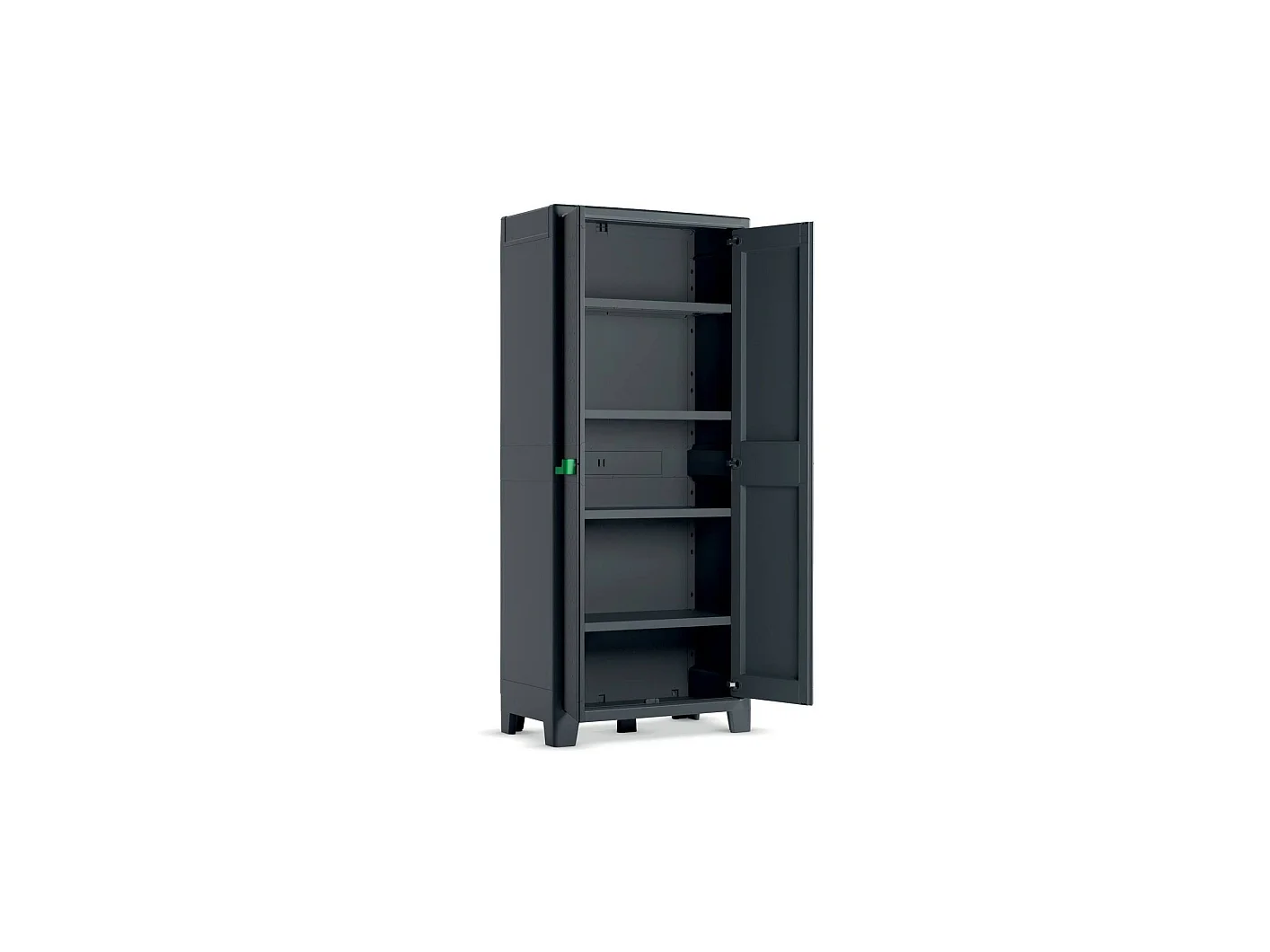 Buitenkast Markham, 4 legplanken, gemaakt in Italië, 80x44x182h cm grijs, tuinkast, draaideuren, 2 deuren