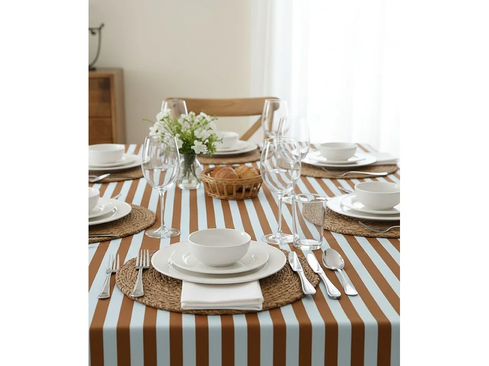 Tovaglia Funambola, Lavabile Made in Italy, 360x140 cm Azzurro, 100% Poliestere Tessuto Antipiega, Forma Rettangolare