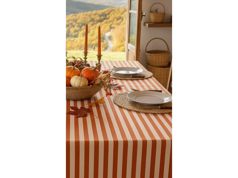 Tovaglia Trapezista, Lavabile Made in Italy, 320x140 cm Arancione, 100% Poliestere Tessuto Antipiega, Forma Rettangolare